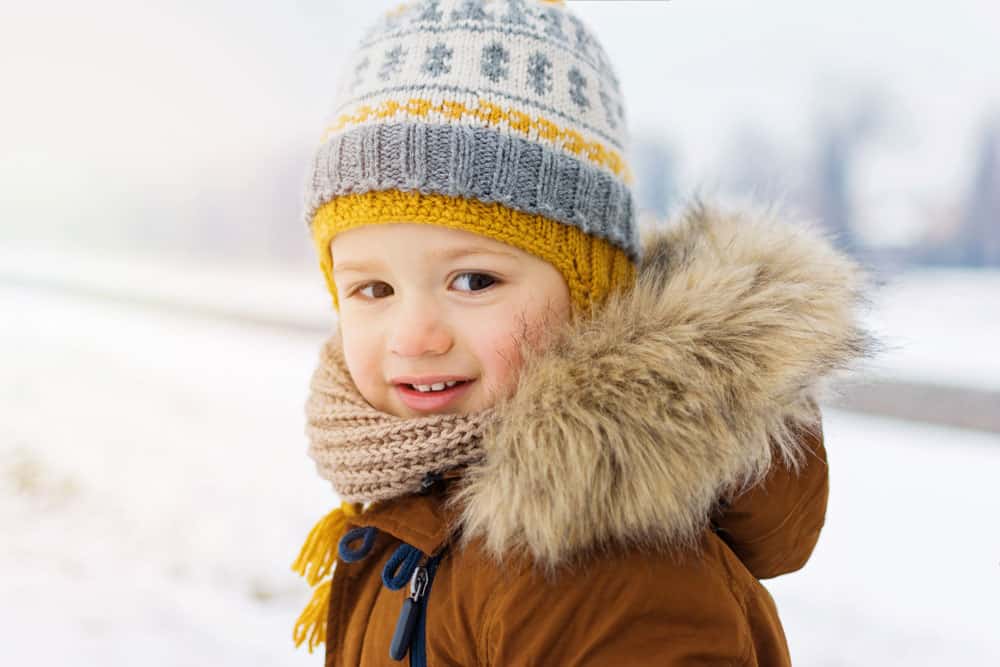 toddler in winter outfit for middle names for Silas post