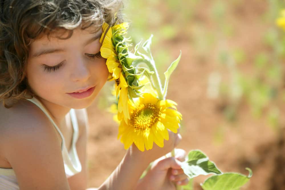 picture of girl with a sunflower for post on middle names for summer