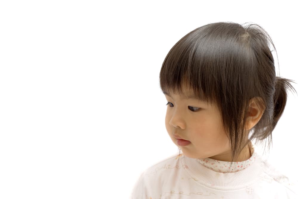 picture of side profile of little girl's face on a white background