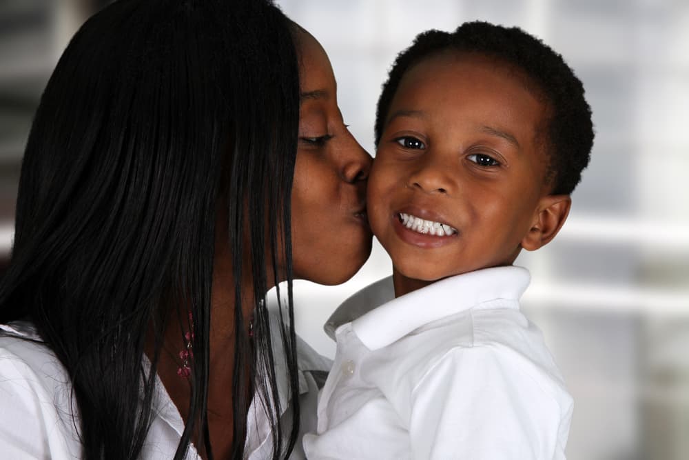 picture of mother kissing her son's cheek