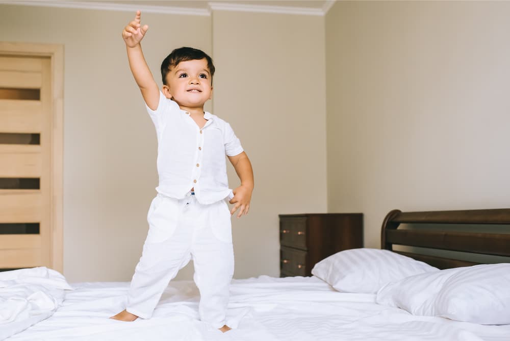 picture of toddler bed standing on bed